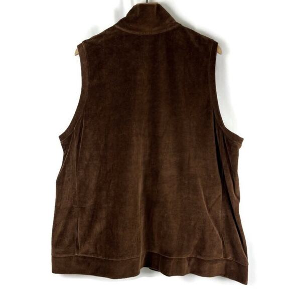 QUAKER FACTORY Velour Rhinestone Studded Zip-Up Quilted Vest Brown Plus Size 2X - Picture 2 of 8
